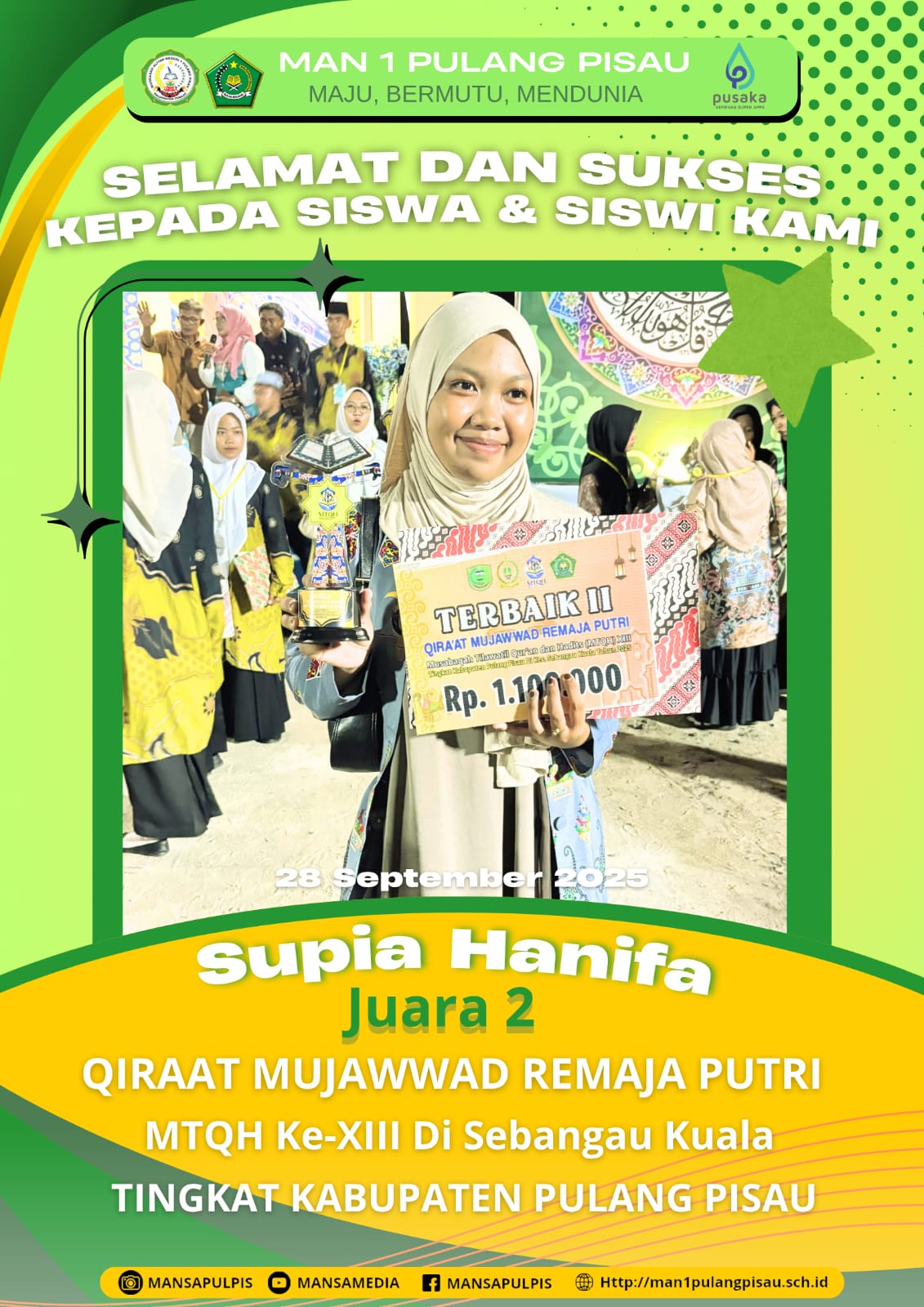 SISWI MAN 1 PULANG PISAU PLUS KETERAMPILAN MERAIH JUARA 2 DALAM MTQH KE-XIII TINGKAT KABUPATEN PULANG PISAU TAHUN 2025